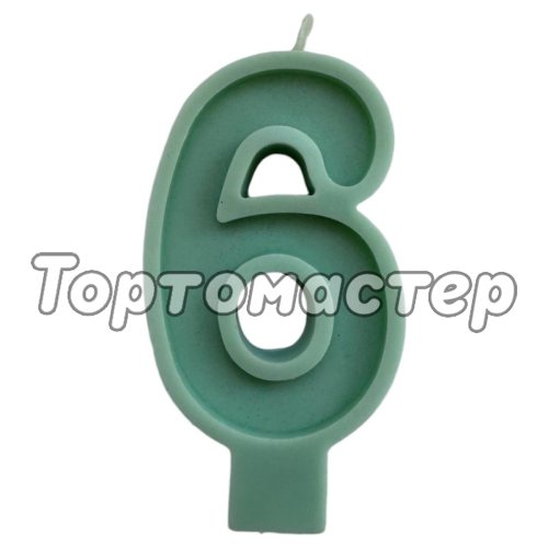 Свеча декоративная Цифра "6" Зелёная 