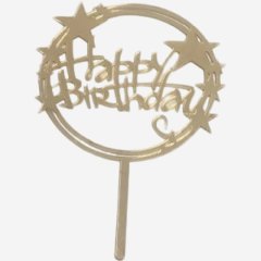 Топпер декоративный акриловый "Happy Birthday 2" Золото 11 см др-72