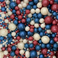 Посыпка кондитерская из дутого риса жемчуг "Красный, серебро, синий" 50 г № 180	