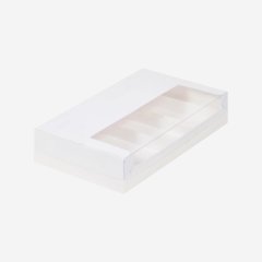 Коробка на 5 эклеров и эскимо с прозрачной крышкой белая 25х15х5см 080820 ф