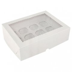 Коробка на 12 капкейков с фигурным окном белая ID:	23083