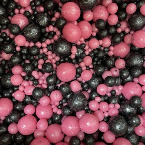 Посыпка кондитерская из дутого риса жемчуг "Чёрный и розовый" 50 г № 183	