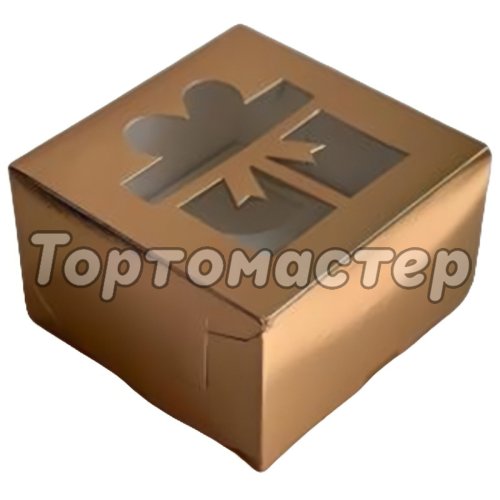 Коробка на 4 капкейка с окном золото 16х16х10 см 040953