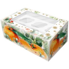 Коробка на 6 капкейков с окном "Апельсины" 25х17х10 см 5 шт КУ-084