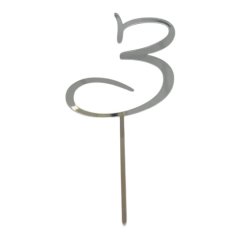 Топпер декоративный акриловый "Цифра 3 курсив" Серебро 