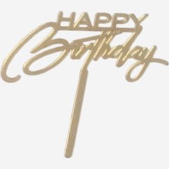 Топпер декоративный акриловый "Happy Birthday 6" Золото 11 см др-146