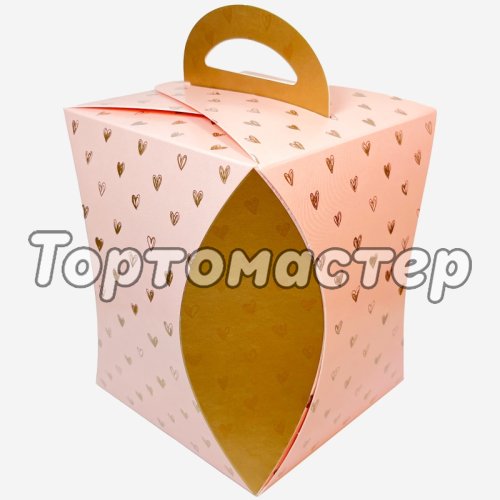 Коробка для кулича "Сердечки" розовая 12,5 см 46794