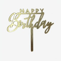 Топпер декоративный акриловый "Happy Birthday" Золото 11 см др-1