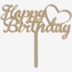 Топпер декоративный акриловый "Happy Birthday 3" Золото 11 см др-106