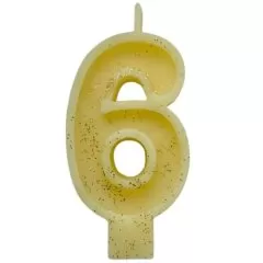 Свеча декоративная Цифра "6" Жёлтая с блёстками 