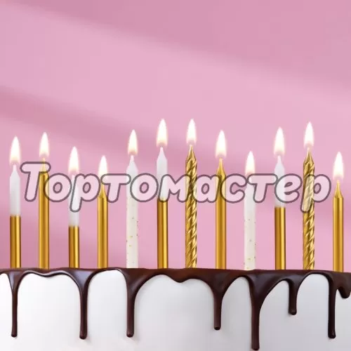 Свечи декоративные Золотой с белым 8 см 12 шт 9943318