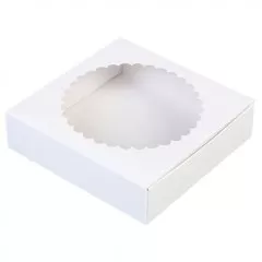 Коробка для печенья/конфет с окном белая 11,5х11,5х3 см КУ-193; 4442949