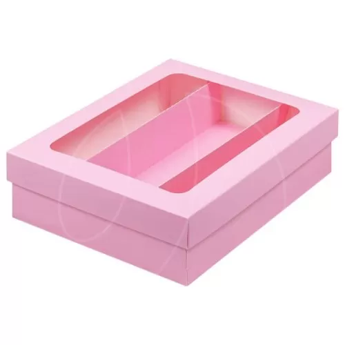Коробка для макарон с окном розовая 21x16,5x5,5 см 080255 ф