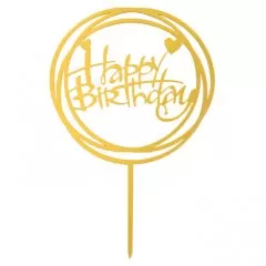 Топпер декоративный акриловый "Happy Birthday. Рамка" Золотой 3960647, Топ-39